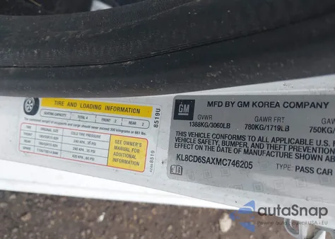 2021 Chevrolet Spark Fwd 1Lt Automatic z USA, uszkodzony, nr VIN KL8CD6SAXMC746205